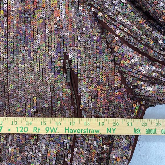 DIABLESS Jacket Womens L Seqiun Embellished Hoodie Coat Full Zip Cinched Brown - Picture 14 of 16